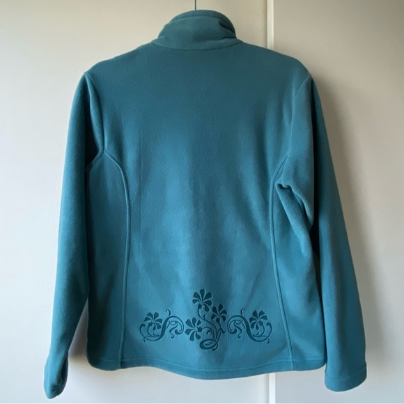 Fleece Jacket Size Medium Lake Tahoe Womens Full Zip Aqua Blue Pockets Floral - Picture 3 of 16